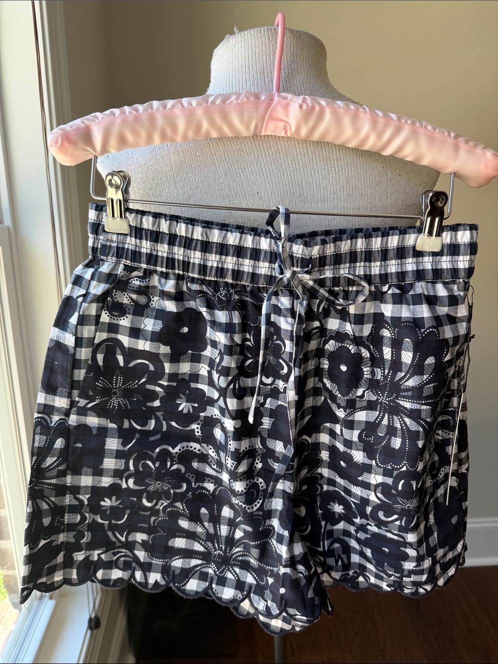 NVLT Black & White Floral Gingham Tie-Waist Shorts